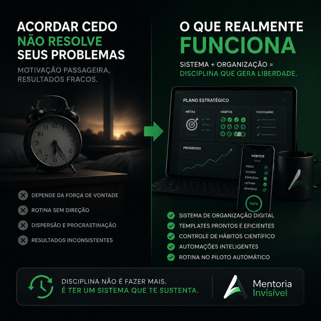 Por que acordar cedo não resolve seus problemas e o que realmente funciona mentoria invisivel app arranque